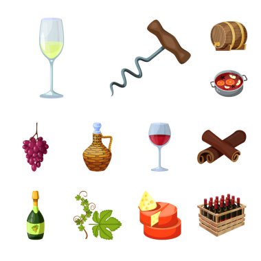 Üzüm ve şaraphane simgesi izole nesne. Web için üzüm ve imalat stok sembolü seti.