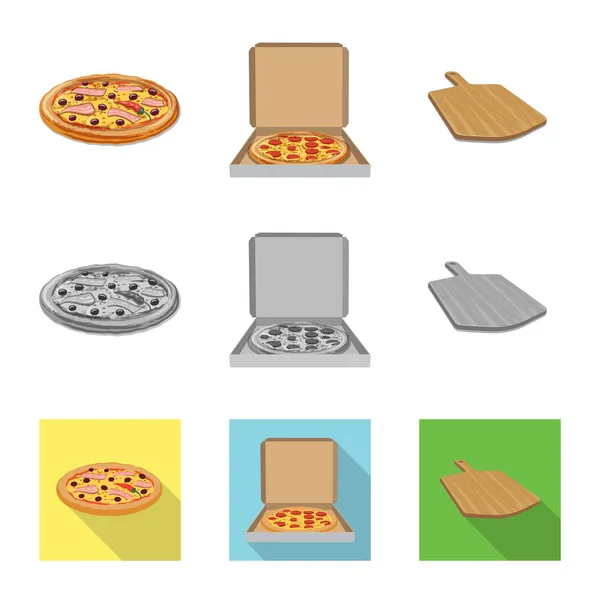 Objeto aislado de pizza e icono de la comida. Conjunto de pizza y ícono de vector italia para stock . — Vector de stock