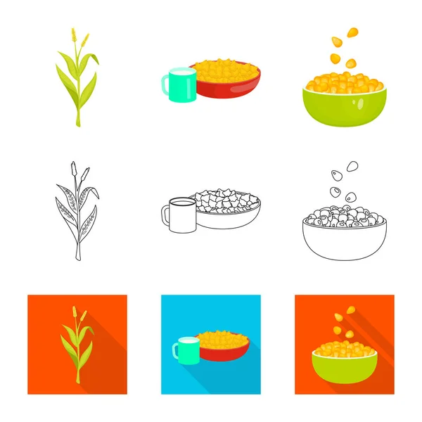 Oggetto isolato di campo di grano e logo vegetale. Set di cornfield e icona vettoriale vegetariana per magazzino . — Vettoriale Stock