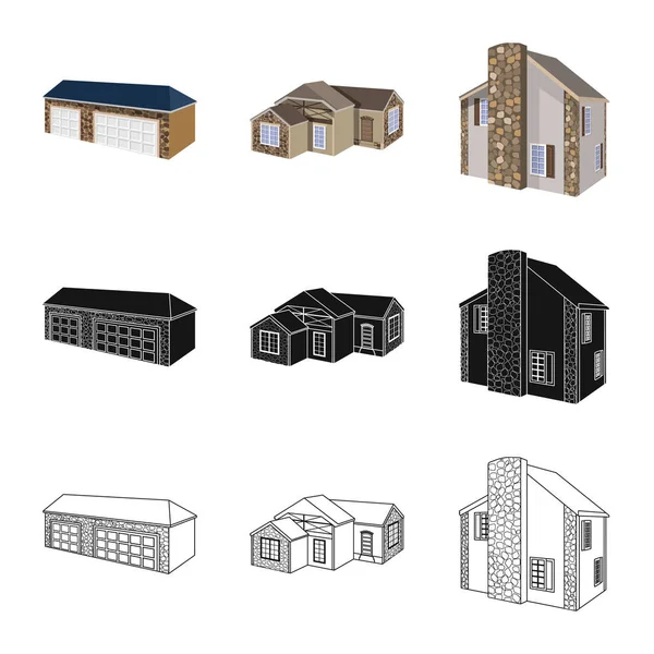 Illustration vectorielle de façade et panneau de logement. Ensemble de façade et infrastructure stock symbole pour le web . — Image vectorielle