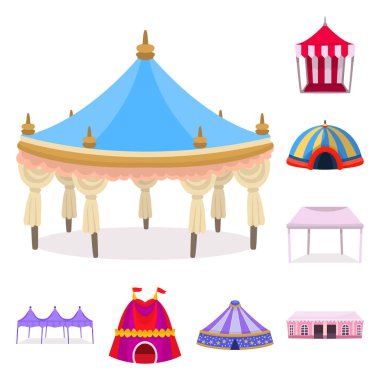 Tente ve barınak simgesi izole nesne. Tente ve gölgelik stok vektör çizim seti.