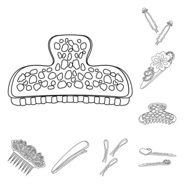 Kuaför ve saç klip logosu vektör tasarımı. Stok için Kuaförlük ve aksesuar vektör simgesi koleksiyonu.