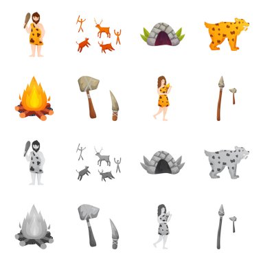 Evrimin izole nesnesi ve neolitik işaret. Evrim seti ve ilkel stok vektör illüstrasyon.