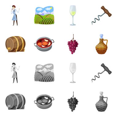 Çiftlik ve bağ sembolü izole nesne. Stok için çiftlik ve ürün vektör simgesi koleksiyonu.