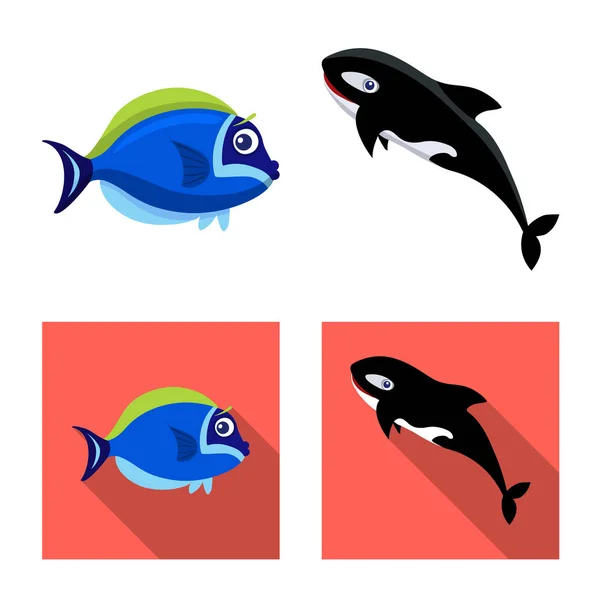 Ilustração vetorial do logotipo do mar e do animal. Coleção de mar e símbolo de estoque marinho de web . — Vetor de Stock