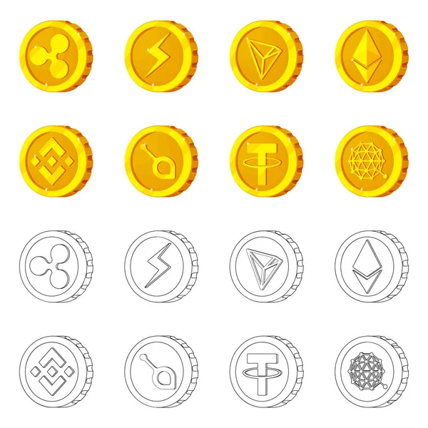 Diseño vectorial de criptomoneda y logotipo de moneda. Colección de criptomoneda y criptomoneda vector de stock ilustración . — Vector de stock