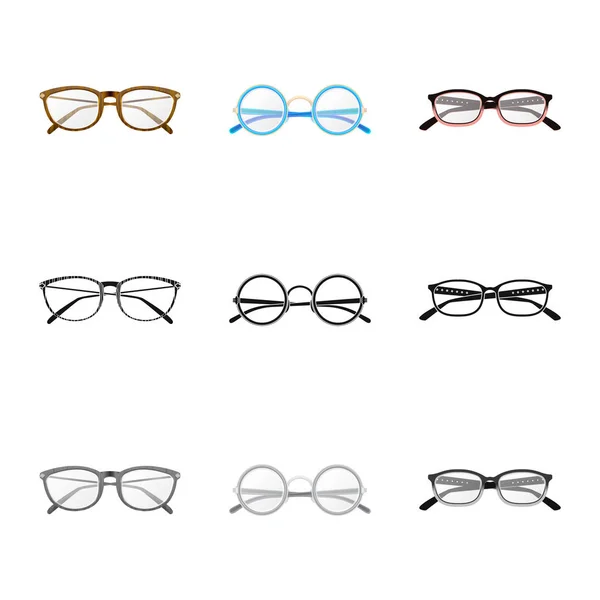Vector illustration of glasses and frame sign. Collection of glasses and accessory stock symbol for web. — Stock Vector