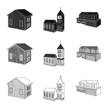 Cephe ve konut logo vektör çizimi. Web için cephe ve altyapı hisse senedi simgesi kümesi.