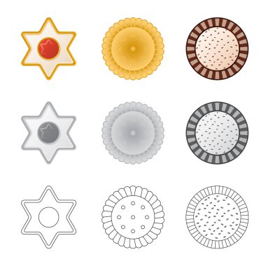 Bisküvi ve kek sembolü yalıtılmış nesne. Bisküvi ve çikolata stok vektör çizim topluluğu.