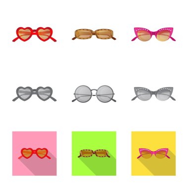 Gözlük ve güneş gözlüğü logosu yalıtılmış nesne. Gözlük ve aksesuar hisse senedi vektör çizim koleksiyonu.