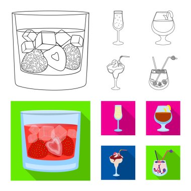 İçki ve restoran tabelası vektör Illustration. Web için içki ve bileşen stok sembolü seti.