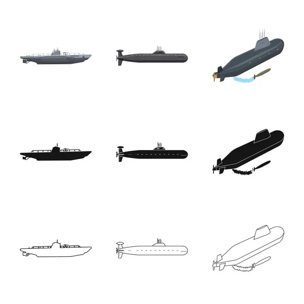 Ilustração vetorial da guerra e signo do navio. Coleção de guerra e ilustração vetorial de estoque de frota . — Vetor de Stock
