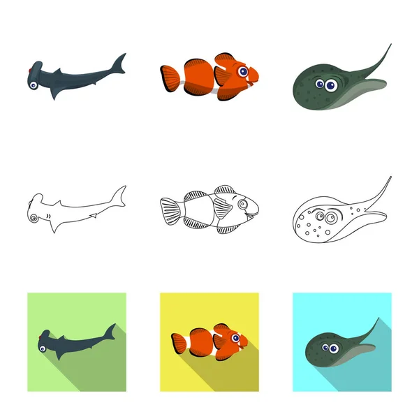 Ilustración vectorial del icono del mar y los animales. Conjunto de ilustración de vectores marinos y marinos . — Vector de stock