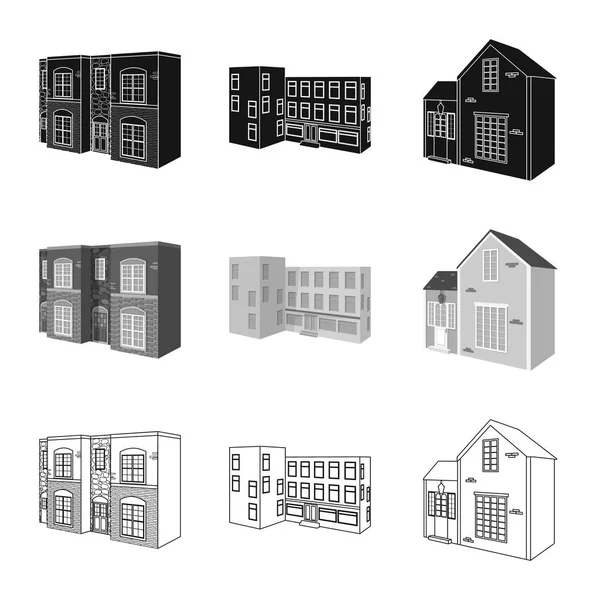 Vektor-Design von Fassade und Gehäusesymbol. Sammlung von Fassaden- und Infrastruktur-Aktiensymbolen für das Web. — Stockvektor