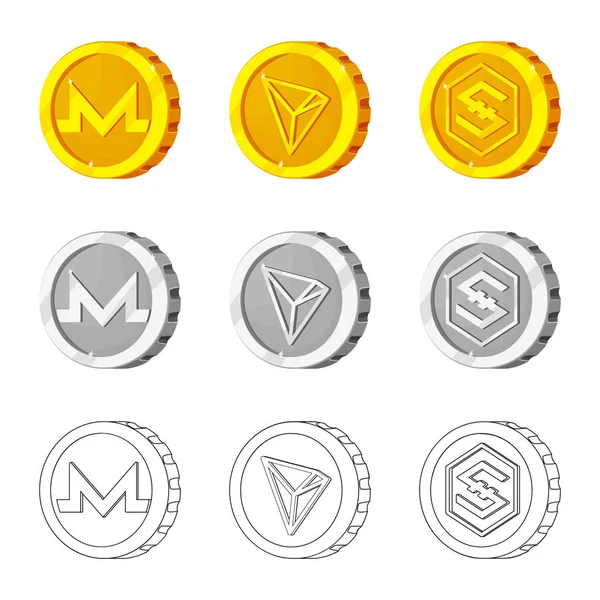 Isolated object of cryptocurrency and coin logo. Set of cryptocurrency and crypto stock symbol for web. — Stock Vector