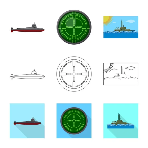 Vektor-Design von Krieg und Schiffssymbol. Sammlung von Kriegs- und Flottenvektordarstellungen. — Stockvektor