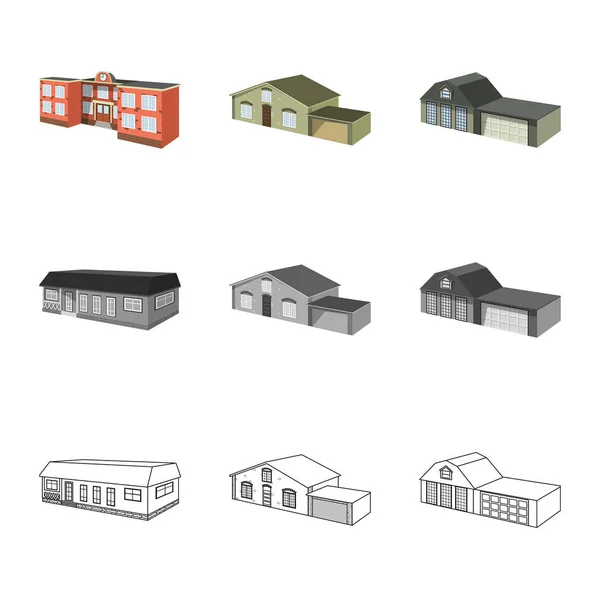 Design vettoriale della facciata e del segno dell'alloggiamento. Raccolta di icone vettoriali per facciate e infrastrutture per stock . — Vettoriale Stock