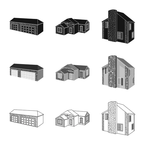 Vektorový design fasády a bydlení znamení. Sada fasáda a infrastruktury vektorové ikony pro stock. — Stockový vektor