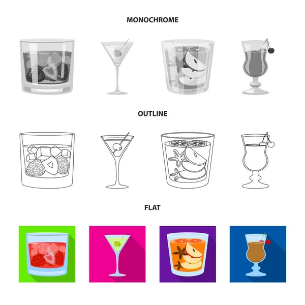 Oggetto isolato di liquore e simbolo del ristorante. Set di liquore e ingrediente stock simbolo per il web . — Vettoriale Stock