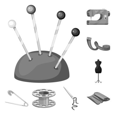 Elbise ve tekstil logosu vektör Illustration. Web için terzlık ve el sanatları stok sembolü seti.