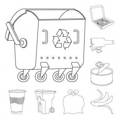 Çöp ve ekoloji logosu izole nesne. Web için çöp ve geri dönüşüm stok sembolü koleksiyonu.