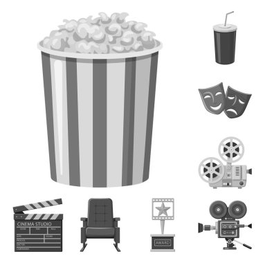 Sinematografi ve stüdyo logosu vektör tasarımı. Web için sinematografi ve filme stok sembolü koleksiyonu.