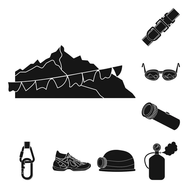 Diseño vectorial de montañismo y símbolo pico. Conjunto de montañismo y símbolo de stock de campamento para web . — Archivo Imágenes Vectoriales