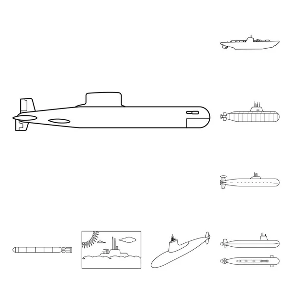 Ilustração vetorial do sinal do barco e da marinha. Coleção de barco e ícone de vetor profundo para estoque . — Vetor de Stock