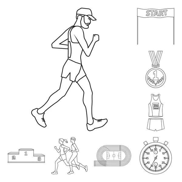 Векторная конструкция упражнений и икона спринтера. Сборник упражнений и марафонных векторных иллюстраций . — стоковый вектор