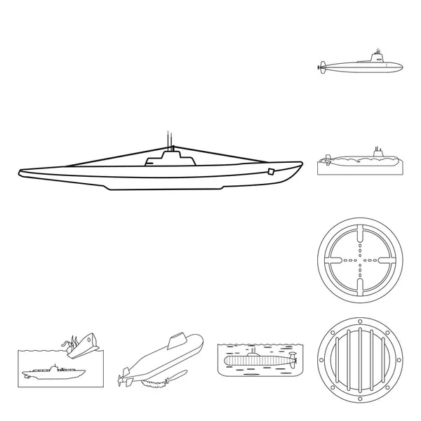Vector illustration of boat and navy symbol. Collection of boat and deep   stock vector illustration. — Stock Vector