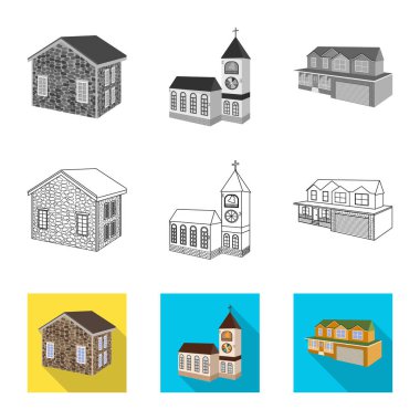 Cephe ve konut logo vektör çizimi. Cephe ve altyapı hisse senedi vektör çizim seti.