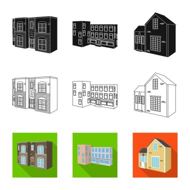 Cephe ve konut logo vektör çizimi. Web için cephe ve altyapı hisse senedi simgesi kümesi.