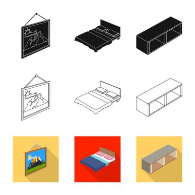 Yatak odası ve oda logo vektör Illustration. Hisse senedi için yatak ve mobilya vektör simge topluluğu.