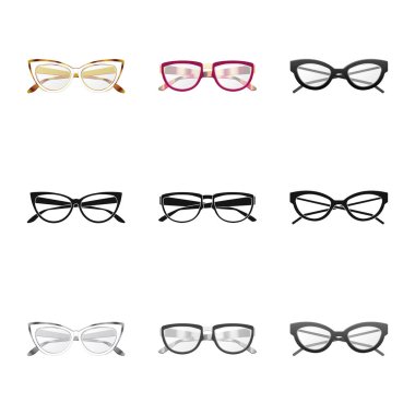 Gözlük ve çerçeve logo vektör tasarımı. Web için hisse senedi sembolü gözlük ve aksesuar koleksiyonu.