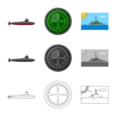 Savaş ve gemi logo yalıtılmış nesne. Savaş ve hisse senedi için filo vektör ikon koleksiyonu.