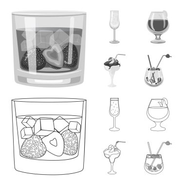 Likör ve restoran logosu izole nesne. İçki ve madde stok vektör çizim koleksiyonu.