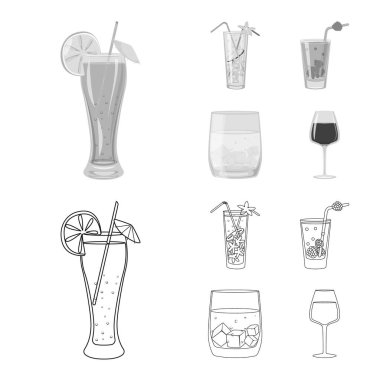 Likör ve restoran simgesi izole nesne. Stok için içki ve madde vektör simgesi koleksiyonu.
