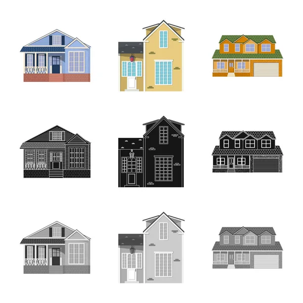 Ilustración vectorial de edificio e icono frontal. Conjunto de icono de construcción y vector de techo para stock . — Vector de stock