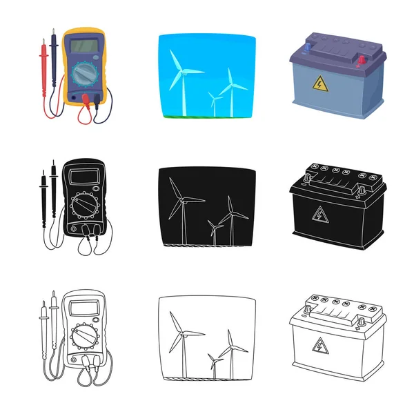 Objeto aislado de electricidad y logotipo eléctrico. Conjunto de ilustración de vectores de electricidad y energía . — Vector de stock