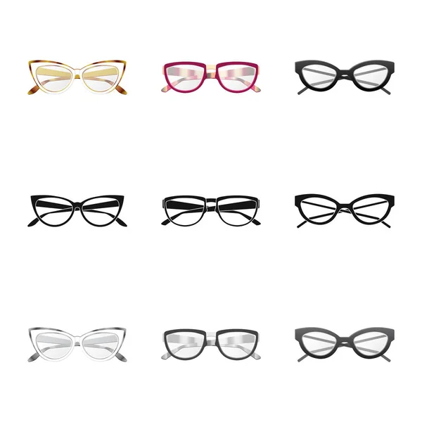Conception vectorielle des lunettes et du logo du cadre. Collection de lunettes et accessoire stock symbole pour web . — Image vectorielle