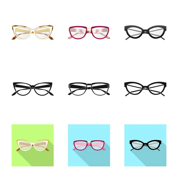 Isolerade objekt av glas och ram-logotypen. Insamling av glasögon och tillbehör lager vektorillustration. — Stock vektor