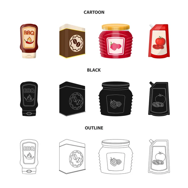 Illustrazione vettoriale di lattina e icona del cibo. Raccolta dell'icona del contenitore e del vettore del pacchetto per le azione . — Vettoriale Stock