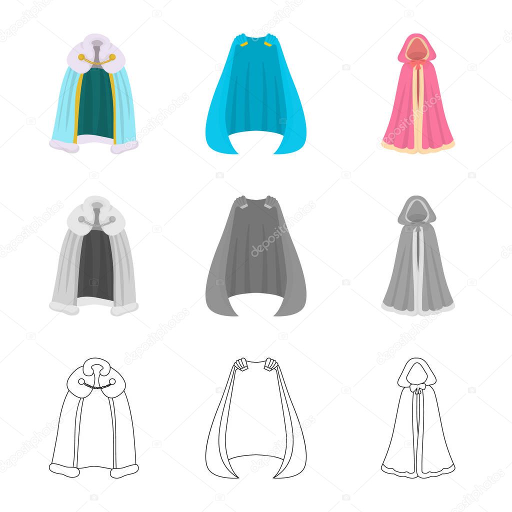 Vector design of material and clothing sign. Collection of material and garment stock symbol for web.