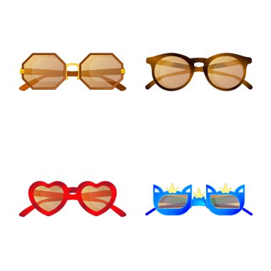 Gözlük ve güneş gözlüğü logo vektör Illustration. Gözlük ve hisse senedi için aksesuar vektör ikon koleksiyonu.