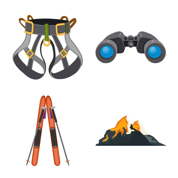 Ilustración vectorial de alpinismo y logo pico. Conjunto de montañismo y vector de campamento icono para stock . — Vector de stock