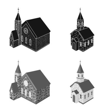 Tapınak ve tarihi işareti vektör tasarımı. Tapınak ve inanç stok vektör çizim seti.