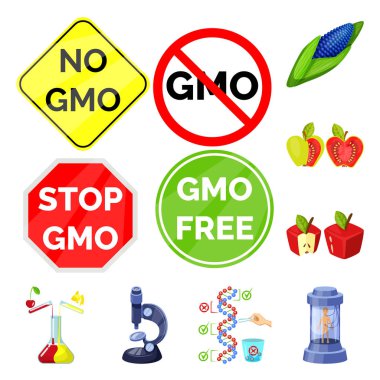 Modifiye ve genetik sembol vektör tasarımı. Modifiye ve bilim stok vektör illüstrasyon seti.