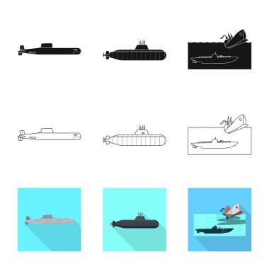 İşareti savaş ve gemi tasarımı vektör. Savaş ve hisse senedi için filo vektör simge kümesi.
