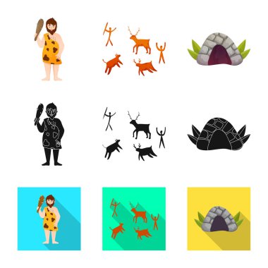 Evrim ve Neolitik simge vektör tasarımı. Stok için evrim ve ilkel vektör simgesi seti.