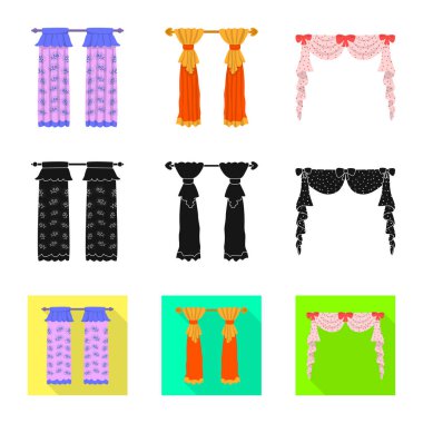 Perdeler ve perdelerin izole nesne işareti. Set perde ve Panjur vektör simgesi stok için.